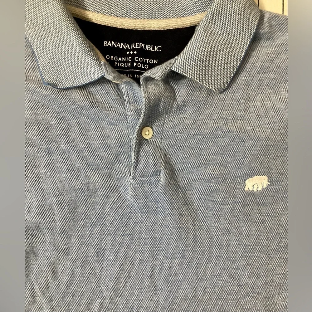 Banana Republic Men’s Size Large Blue Organic Cotton Pique Polo‎ Shirt
